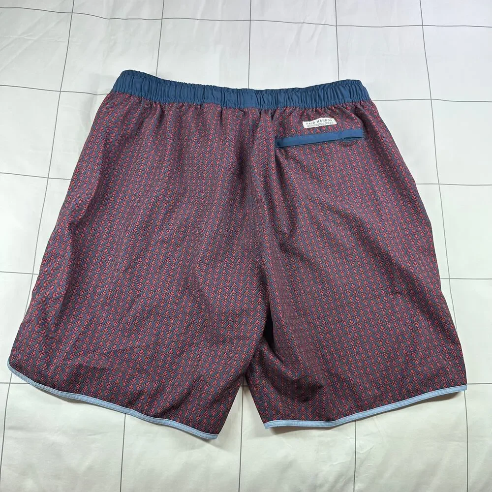 Fair Harbor Shorts Mens XXL Blue Red Anchor Trunk Athletic Swim Pool Beach Lined